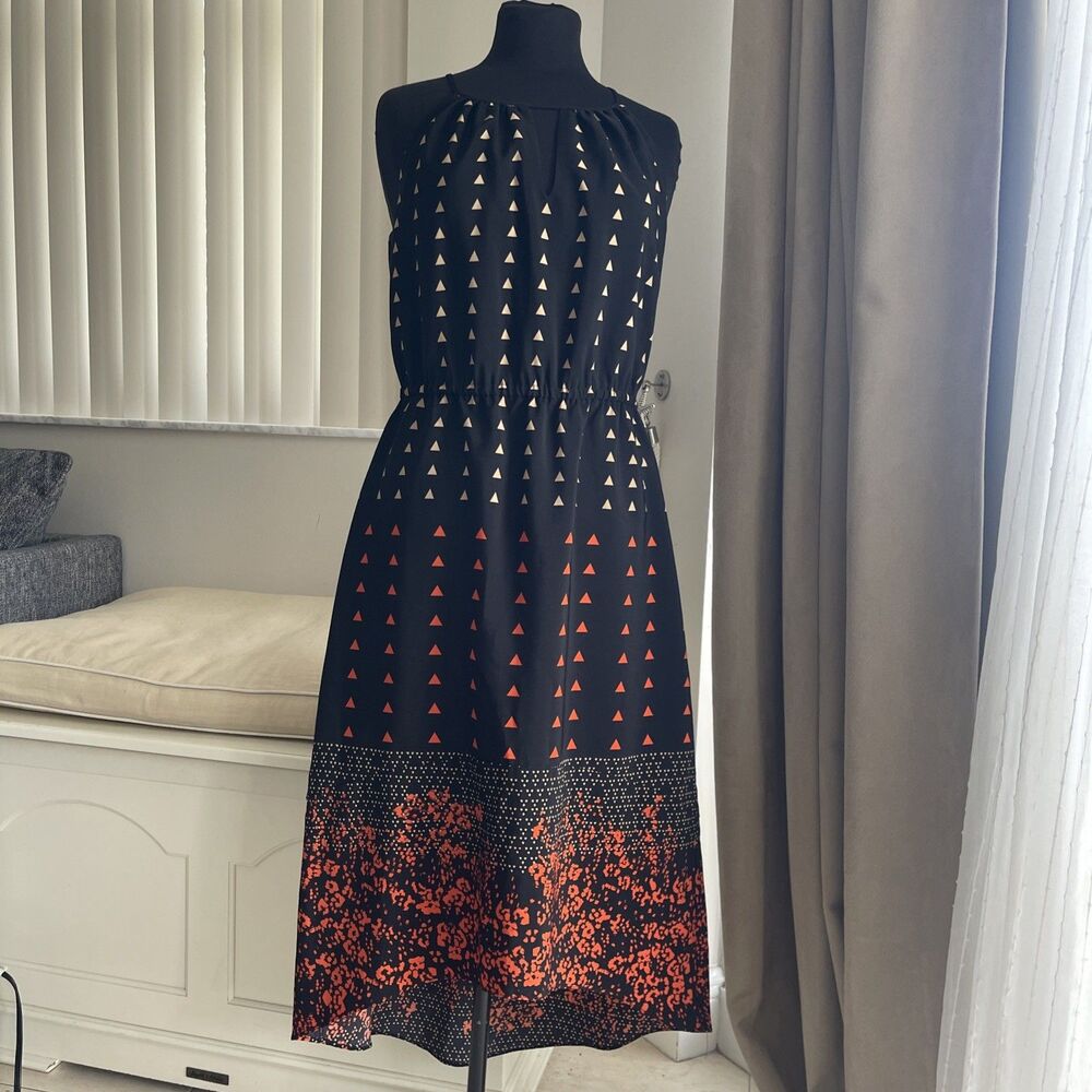 The Limited S Geometric Print Halter Hi Low Midi Dress Keyhole Elastic Waist